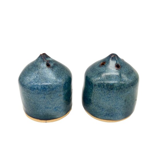 Handmade Ceramic Salt & Pepper Shakers Blue Brown Green Glaze By Kaye Chard - Picture 3 of 9